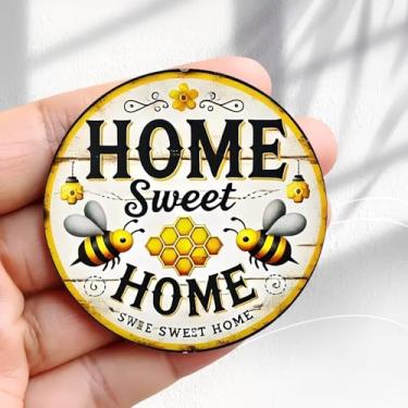 Imagem de Ímã de geladeira vintage para casa doce lar sinal abelhas design favo de mel - 5,8 cm acrílico redondo adesivo de geladeira decoração retrô presente tamanho perfeito para geladeira, armário ou