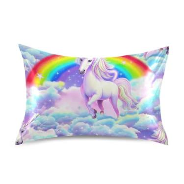 Imagem de Unicórnio Nuvens Vibrantes Arco-íris Cetim Fronhas Engraçadas Refrescante King Queen Capas de Travesseiro Personalizadas Casa Vivendo Roupa de Cama Queen Tamanho 76 cm x 50 cm