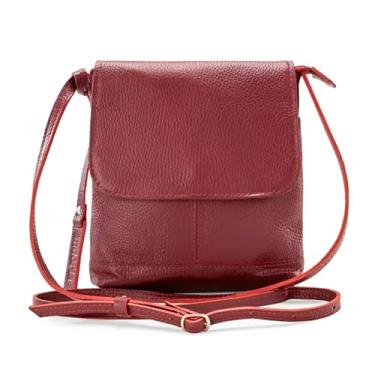 Imagem de Bolsa de Couro Legítimo Transversal Tiracolo Modelo Jô, Vinho, Retangular, Alça Fixa, Casual Verão, Compartimento Principal Único, Adulto