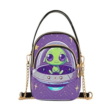 Imagem de Joisal Bolsa tiracolo de chocolate quente na moda bolsas pequenas para mulheres, bolsa tiracolo feminina, Cute Alien in a Ufo, 15*21*8cm