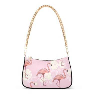 Imagem de Bolsa de mão marrom para noite em grãos de café para mulheres Hobo Clutch Bolsa de corrente de um ombro, Flamingo rosa