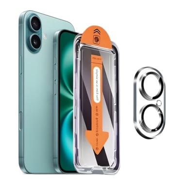 Imagem de 1 + 1 pacote para iPhone 16 protetor de tela de privacidade com protetor de lente de câmera cobertura total filme de vidro temperado anti-espião dureza 9H fácil instalação sem bolhas [6,1 polegadas]