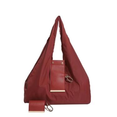 Imagem de Xawue Sacola dobrável para chaveiro, mini sacola de compras reutilizável, bolsa de armazenamento leve portátil, 39 x 28 cm, 0,08 kg (vermelho-vinho)