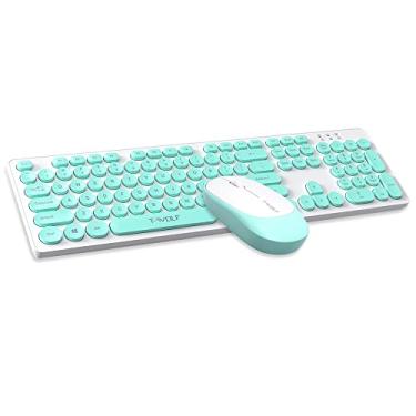 Imagem de EPANU Combo de teclado sem fio 2,4 G, punk, redondo, confortável, digitação silenciosa, ampla compatibilidade, azul