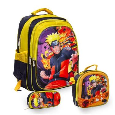Imagem de Kit Mochila Escolar Menino Naruto Costas Lancheira Estojo - TOYS 2U