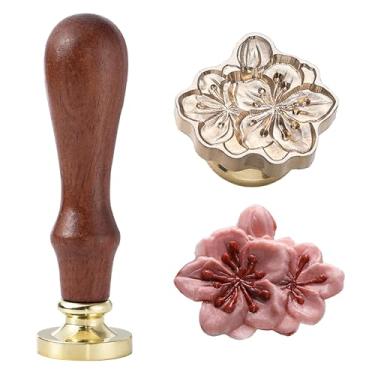 Imagem de Ychostamp Selo de cera Sakura, selo de vedação de cereja com design de flor de cinco pétalas, carimbo de cera floral para convites de casamento, diários, embrulho de presente