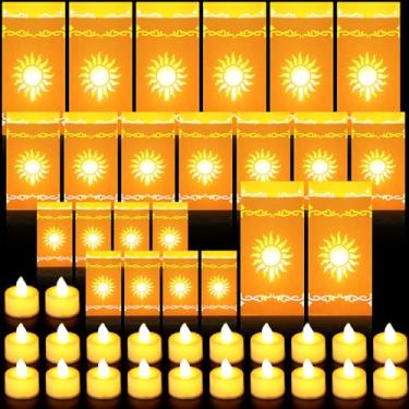 Imagem de Fuyoooo Conjunto de 24 lanternas de papel com velas de LED, lanternas de sol, decorações de festa, luzes de chá de LED com sacos de papel, operação de bateria para festa de casamento de princesa