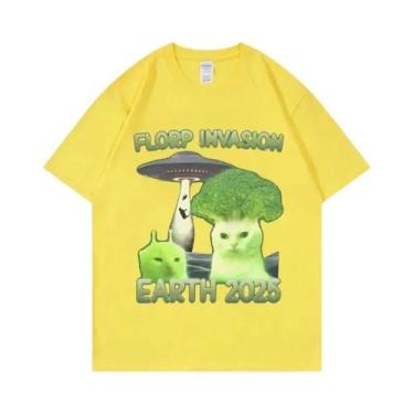 Imagem de Camiseta Unissex Y2K Florp Invasion Alien Brainrot Cat Funny Meme De M