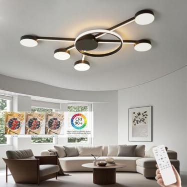 Imagem de Luminária de teto LED moderna, com intensidade regulável e controle remoto, ideal para sala de estar, sala de jantar, cozinha, quarto e escritório (preta, 120 cm).