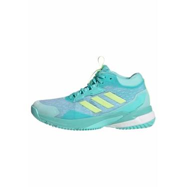 Imagem de adidas Crazyflight 6 Tênis feminino de cano médio para uso interno, Flash Aqua/amarelo/branco, 40