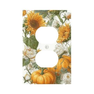Imagem de Nadoabtm Capas de tomada, girassóis, abóboras e rosas brancas, 1 gangue, duplex, capa decorativa para interruptor, placa de cobertura para quarto, decoração de quarto de crianças