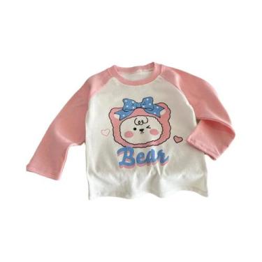 Imagem de Camiseta De Algodão Infantil De Manga Longa Com Estampa De Desenho Ani