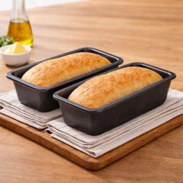 Imagem de 2 Formas Pao Retangular Antiaderente Grafite Metal Resistente Uso Forn