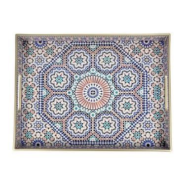 Imagem de Bandeja de servir de plástico com alças, bandeja de servir grande quadrada moderna, bandeja de mesa de centro para otomano, sala de estar, bandeja decorativa para casa, 40,6 x 30,5 cm