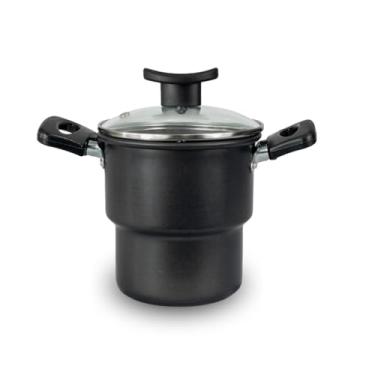 Imagem de Cuscuzeiro Teflon Antiaderente Tampa de Vidro 16cm- Para Arroz, Cuscuz e Legumes no Vapor - Cozinha Prática e Saudável(Preto)