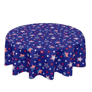 Imagem de Toalha de mesa redonda azul marinho 4 de julho 152 cm Patriótica Dia da Independência Toalha de mesa bandeira americana decorativa para cozinha, jantar, festa, decoração de casa