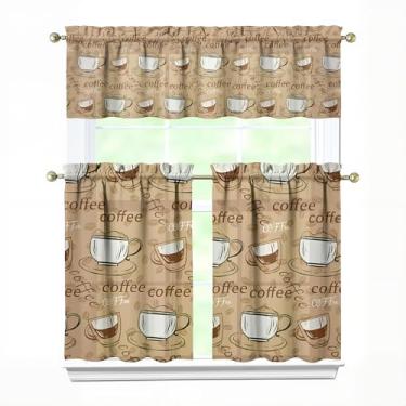 Imagem de Tapesb Conjunto de 3 peças de cortina de café e cozinha com saia de cortina engraçada para janela pequena sobre a pia essenciais para decoração de cozinha, quarto, lavanderia, 69,8 x 91,4 cm