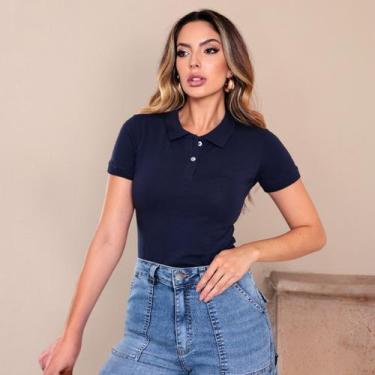 Imagem de Camiseta Polo Bordado Feminina Revanche Gaurama, P, Azul marinho