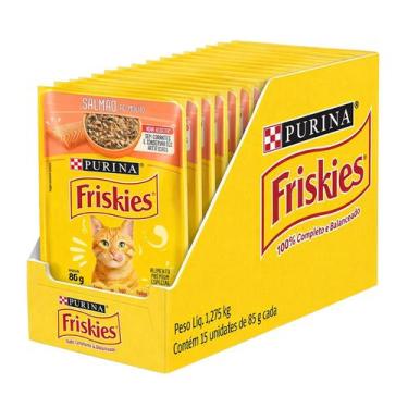 Imagem de Ração úmida Friskies Sabores Variados para Gatos 15x85 g, Salmão ao Mo