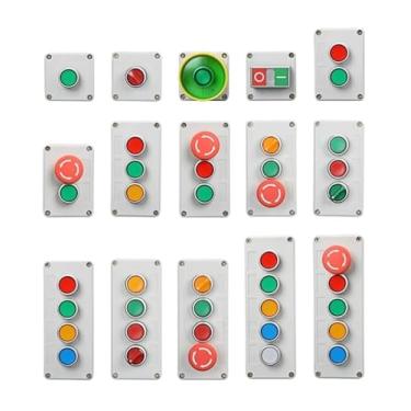 Imagem de Caixa de controle com interruptor de botão de luz 24 V/220 V com botão de parada de emergência com interruptor industrial à prova d'água (2 verde cogumelo, 24 V)