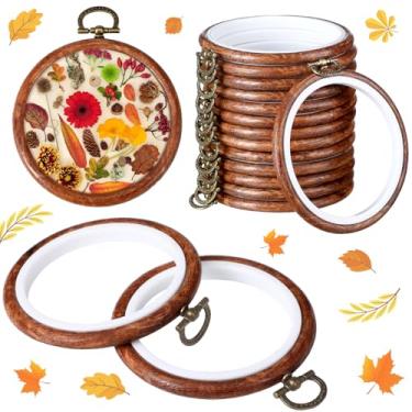 Imagem de 6 peças de moldura redonda bordada circular anel de borracha exibição ponto cruz ornamentos kits de moldura para artesanato costura faça você mesmo presentes pendurados (11 cm)