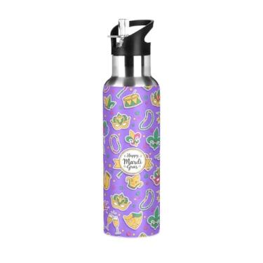 Imagem de Wassud Garrafa de água adesivo de festa de carnaval de aço inoxidável garrafa de água esportiva com canudo garrafas de água isoladas copo portátil de viagem 623 g