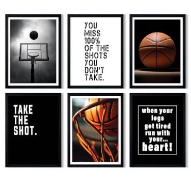 Imagem de Arte de parede de basquete pôster em tela esportiva decoração de parede para quarto de meninos impressões inspiradoras de basquete imagens citação motivacional pintura esportiva adolescente preto
