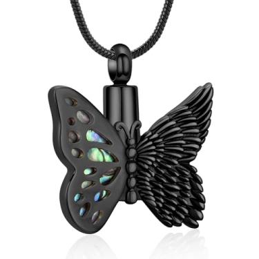 Imagem de AIWENXI Colar de cinzas em forma de borboleta para homens e mulheres, joia de cremação, joia de aço inoxidável, lembranças, pingente de cinzas, Aço inoxidável, Sem Pedra Preciosa
