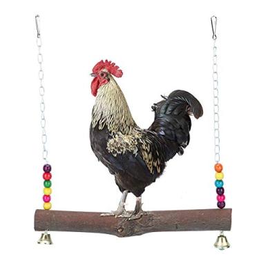Imagem de HEEPDD Balanço de Frango de Madeira, Brinquedo de Suspensão de Madeira Natural Com Contas Coloridas para Papagaio de Arara de Galinhas, Design de Gancho de Suspensão para Mastigar, (balanço de