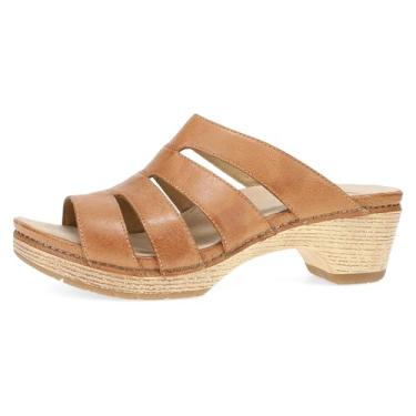 Imagem de Dansko Sandálias Lyndi Slide femininas – Design em estilo gaiola com cabedal de couro e sola de borracha leve, Natural, 5.5-6