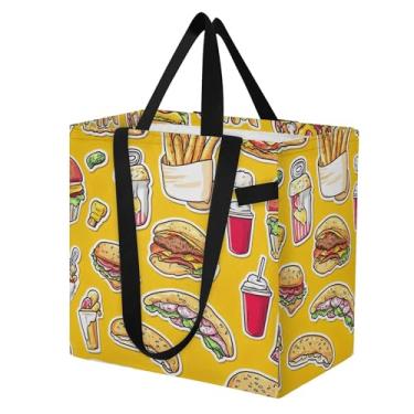 Imagem de SEHANY Delicious Fastfood Sacolas de compras reutilizáveis com alças reforçadas, bolsa de compras de lona dobrável à prova d'água de grande capacidade para viagem, cozinha, praia
