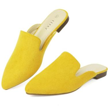 Imagem de MUSSHOE Mules para mulheres, sem cadarço, confortável, bico fino, mocassim feminino para mulas e tamancos femininos, Camurça mostarda, 7.5