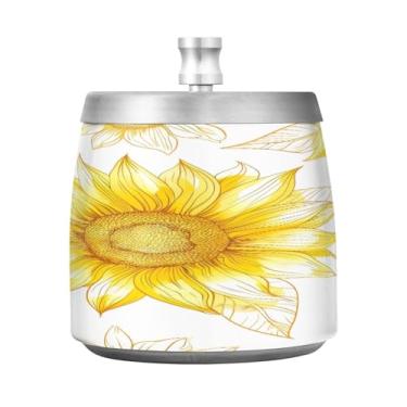 Imagem de STAYTOP Lindo cinzeiro de girassóis com tampa, aço inoxidável à prova de vento, sem fumaça, cinzeiro de cigarro grande para decoração de escritório em casa
