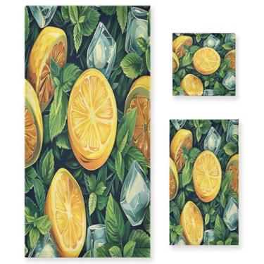 Imagem de xigua Conjunto de toalhas de banheiro com folhas de limão e hortelã toalha de banho macia absorvente de 3 peças toalha de mão toalhas decorativas para banheiro, academia, hotel, praia, piscina