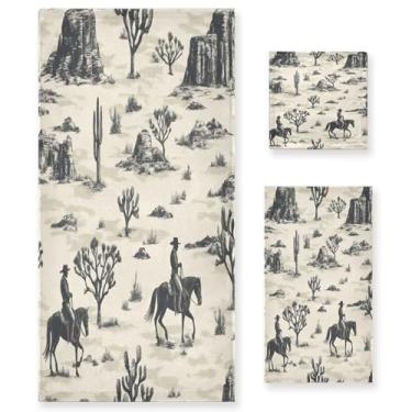 Imagem de xigua Wild West Cowboys Conjunto de toalhas de banho absorventes macias 3 peças toalha de banho toalha de mão toalhas decorativas para banheiro, academia, hotel, praia, piscina