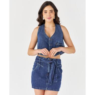 Imagem de MINI SAIA JEANS CINTURA MÉDIA BOTÃO DUPLO COM CINTO-Feminino