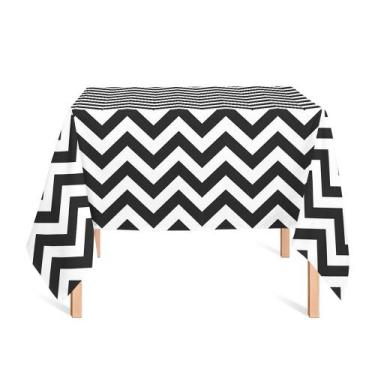 Imagem de Toalha de Mesa Quadrada em Tecido Jacquard Estampado Chevron Preto, 2,