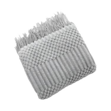 Imagem de Manta De Tricô Nórdica Oversized Cinza Creme Cáqui Com Borlas, Luxo Vi