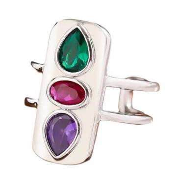 Imagem de Anel Geométrico De Cristal Em Prata Esterlina 925, Anel Retangular Col