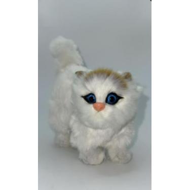 Imagem de Gato Realista Pelúcia Brancoc/Amarelo Decoração Com Som Miau - Grupo M