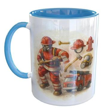 Imagem de Caneca Porcelana Bombeiro - Pense Canecas, Azul Claro