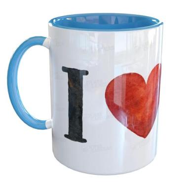 Imagem de Caneca Porcelana Bull Terrier I Love Dog - Pense Canecas, Azul Claro