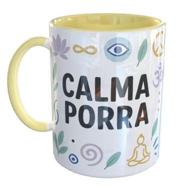 Imagem de Caneca Porcelana Estresse Calma Porra - Pense Canecas, Amarelo