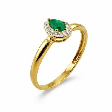 Imagem de Anel em Ouro 18k Gota com Esmeralda e Zirconias Brancas - Joia Exclusi
