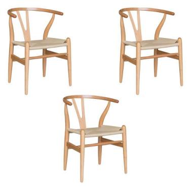 Imagem de Kit 3 Cadeiras Decorativas Sala de Jantar e Cozinha Bella Madeira Bétu