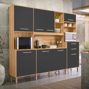 Imagem de Cozinha Compacta Hortelã 8 Portas 2 Gavetas Freijó/Chumbo - Nicioli - 