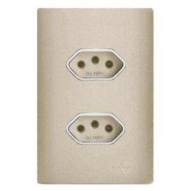 Imagem de Cj Tomada Dupla 20A Com Suporte 4X2 - Dicompel Novara Champanhe Cromado - Dnv1500/33Chcr