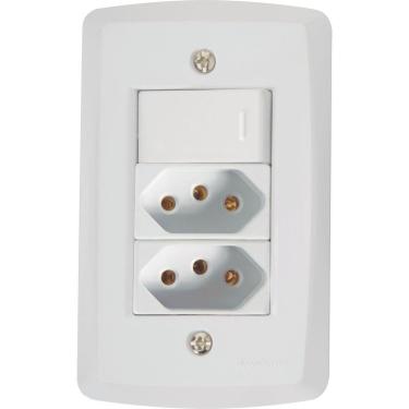 Imagem de Conjunto 4x2 com 1 Interruptor Simples 10 A 250 V e 2 Tomadas 2P+T 20 A 250 V Tramontina Lux2 Branco Tramontina