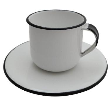 Imagem de Jogo De Xícaras Com Pires 6 Canecas Esmaltada 180ml Chá Café Branco
