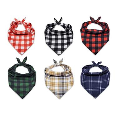 Imagem de Bandana para cães 6 peças roupas e acessórios para cães lenços de poliéster lenço xadrez búfalo roupas babadores triangulares ajustáveis para cães pequenos médios grandes gatos